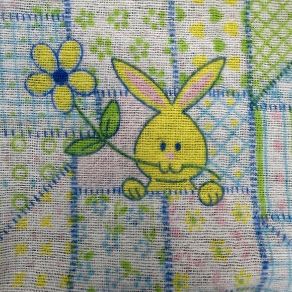 Vintage Baby Receiving Blanket Yellow Bunny Daisy Patchwork 1980s Riegel Cotton - Picture 4 of 8
